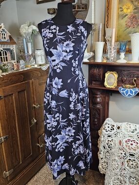 Vintage Bentley Floral Rayon Midi Dress 8 90s Tie Back Cottagecore